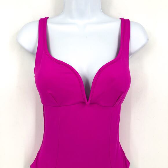 BECCA Women's Color Code V-Wire One Piece Swimsuit Small Vivid Pink Stretch NWT - Picture 7 of 12